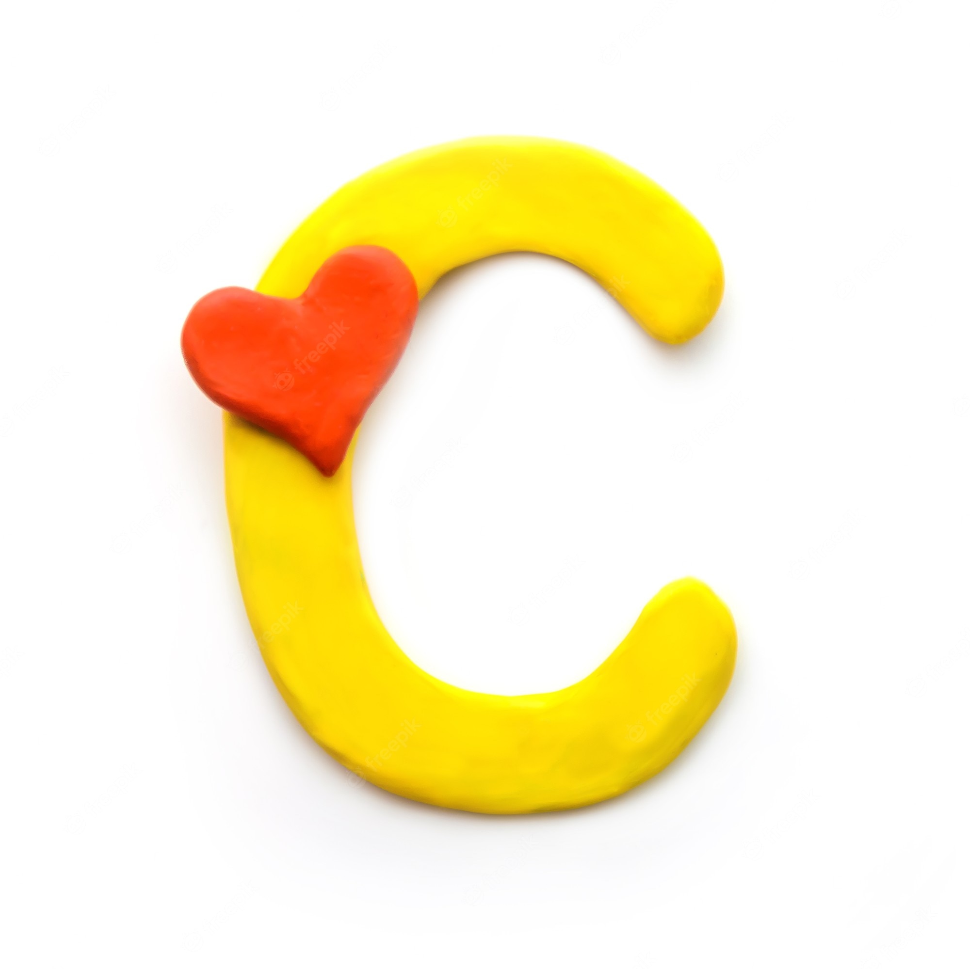 yellow plasticine letter c english alphabet with red heart meaning love 131240 1693