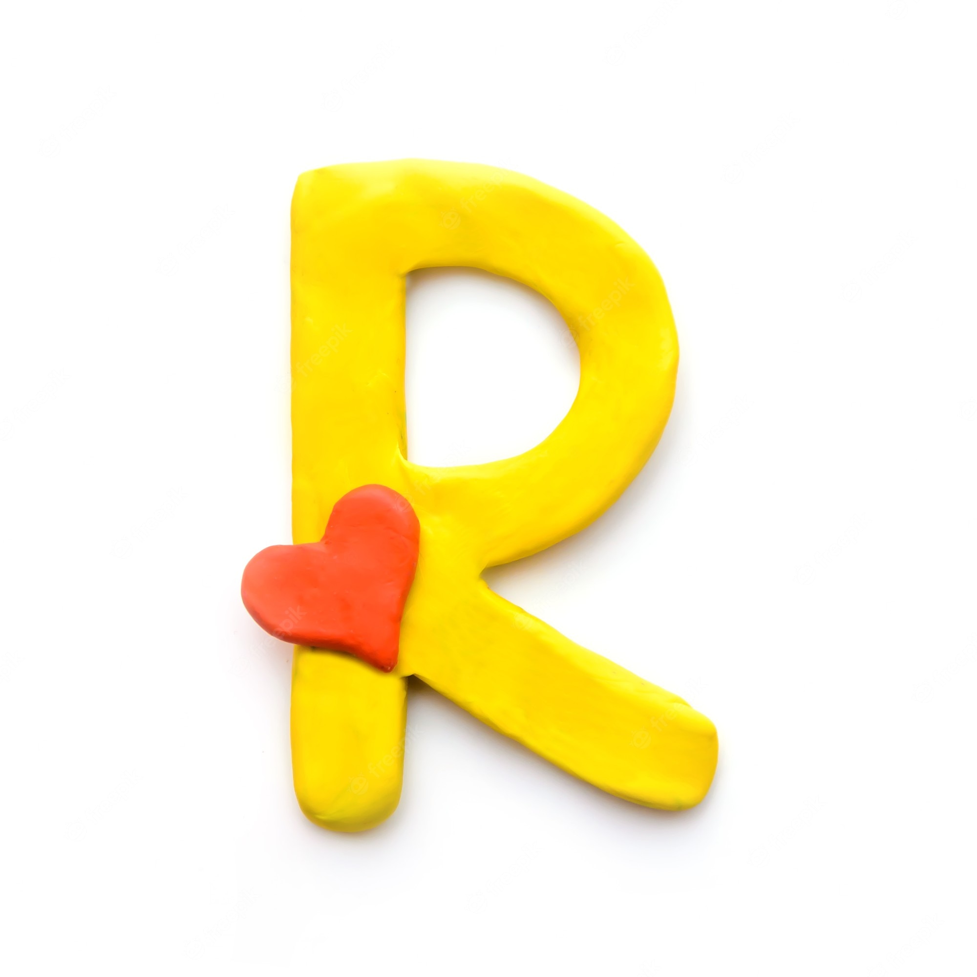 yellow plasticine letter r english alphabet with red heart meaning love 131240 1708