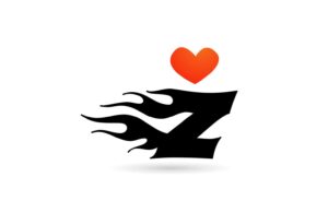 z alphabet letter logo design icon creative template for business with love heart flames vector