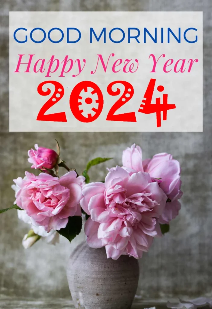 Good morning Happy New Year 2024 with flower