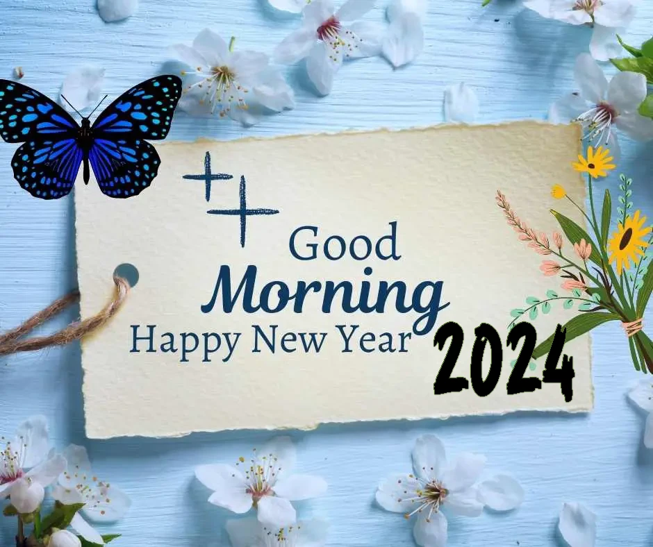 Good morning Happy New Year 2024 with floweral design