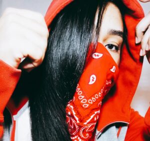 Hidden Face dp for Girls 1 1 Attitude Girl DP | Stylish Hidden Face with Red Bandana & Hoodie