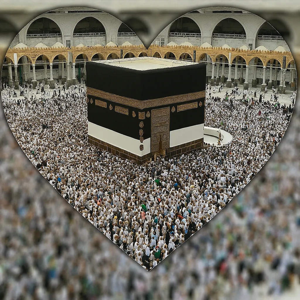 Islamic DP – Heart Shaped Kaaba Image Symbolizing Unity and Devotion