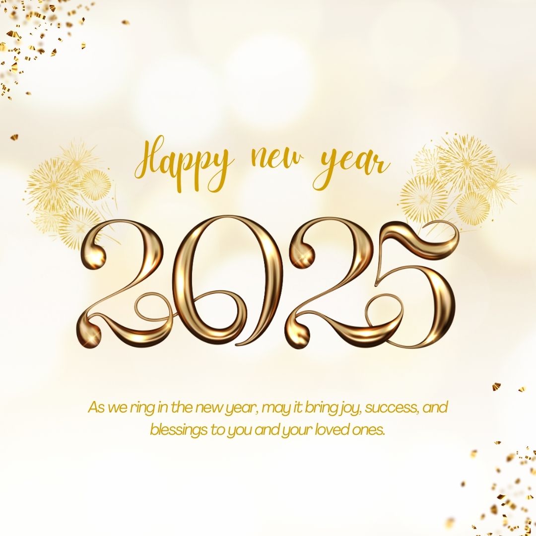 Golden happy new year 2025 wishes greeting images