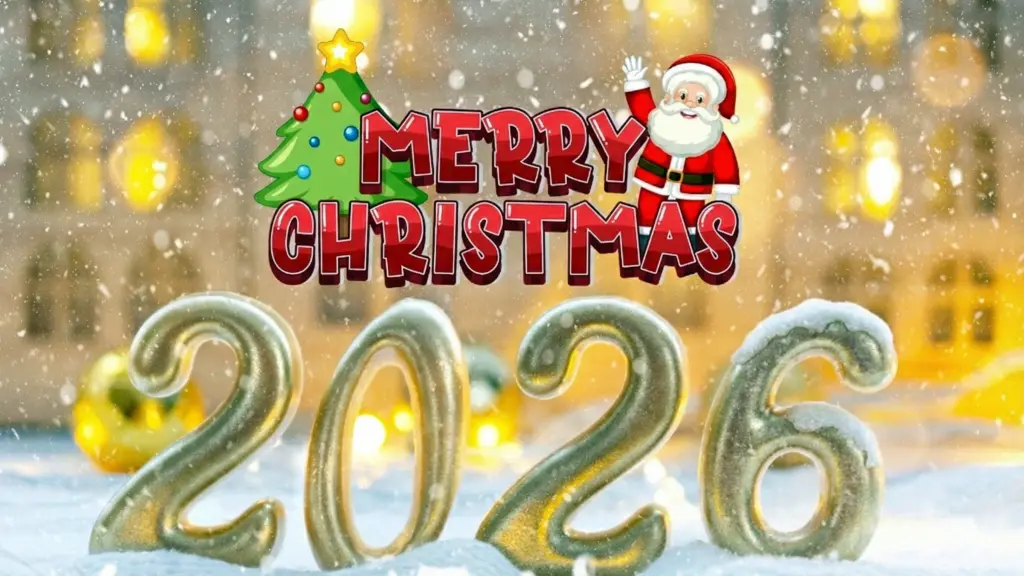 Merry christmass 2026 on t the background of cozy window Photo 4k