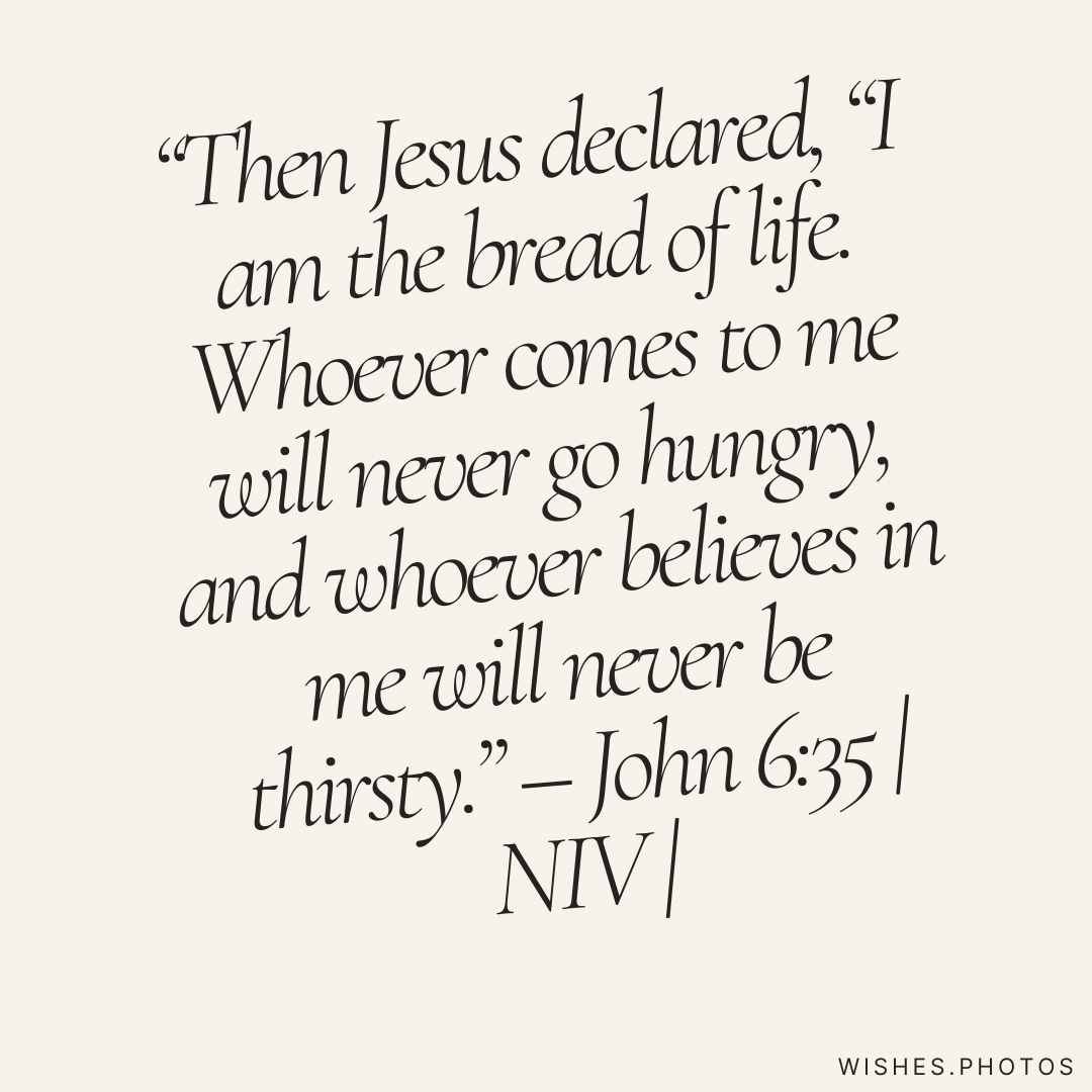 “then jesus declared, “i am the bread of life whoever comes to me will never go hungry, and whoever believes in me will never be thirsty ” – john 635 niv
