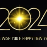 we wish you a happy new year 2024 shining sparkler firework gold and black greeting card vector