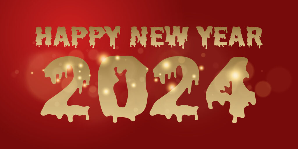 2024 horror. 2024 Happy New year with sparkling golden light effect on dark background image
