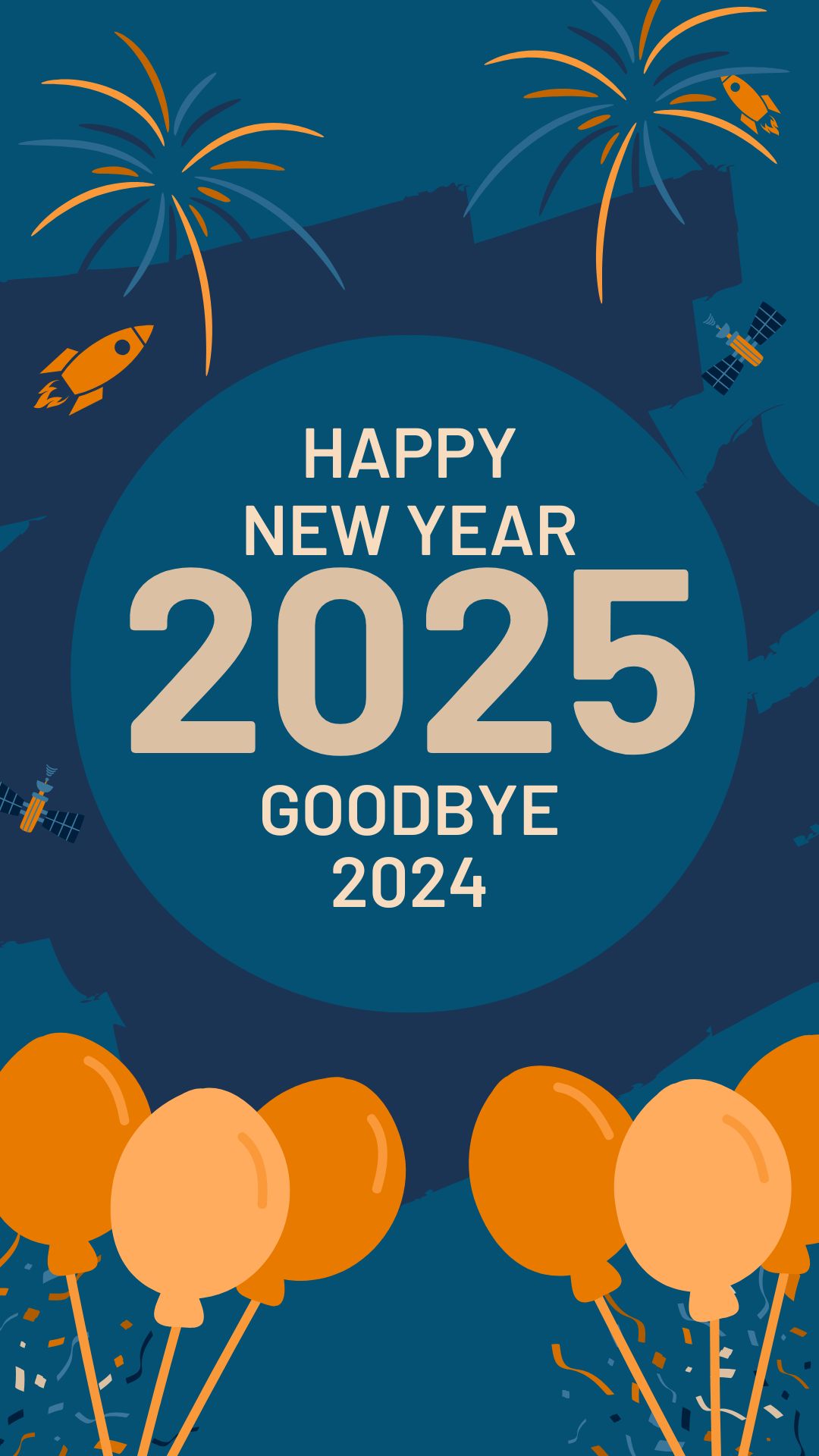 Blue Orange Festive Happy New Year 2025 Greetings Instagram Story