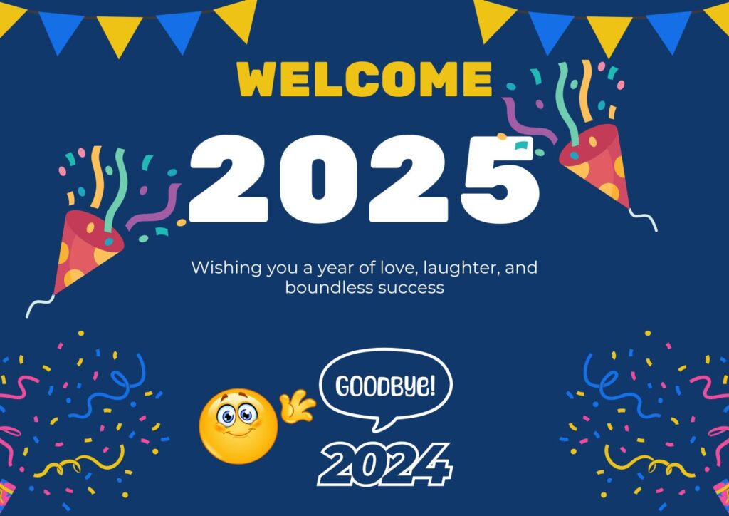 Blue and Yellow Illustrative Welcome 2025 goodbye 2024 Poster