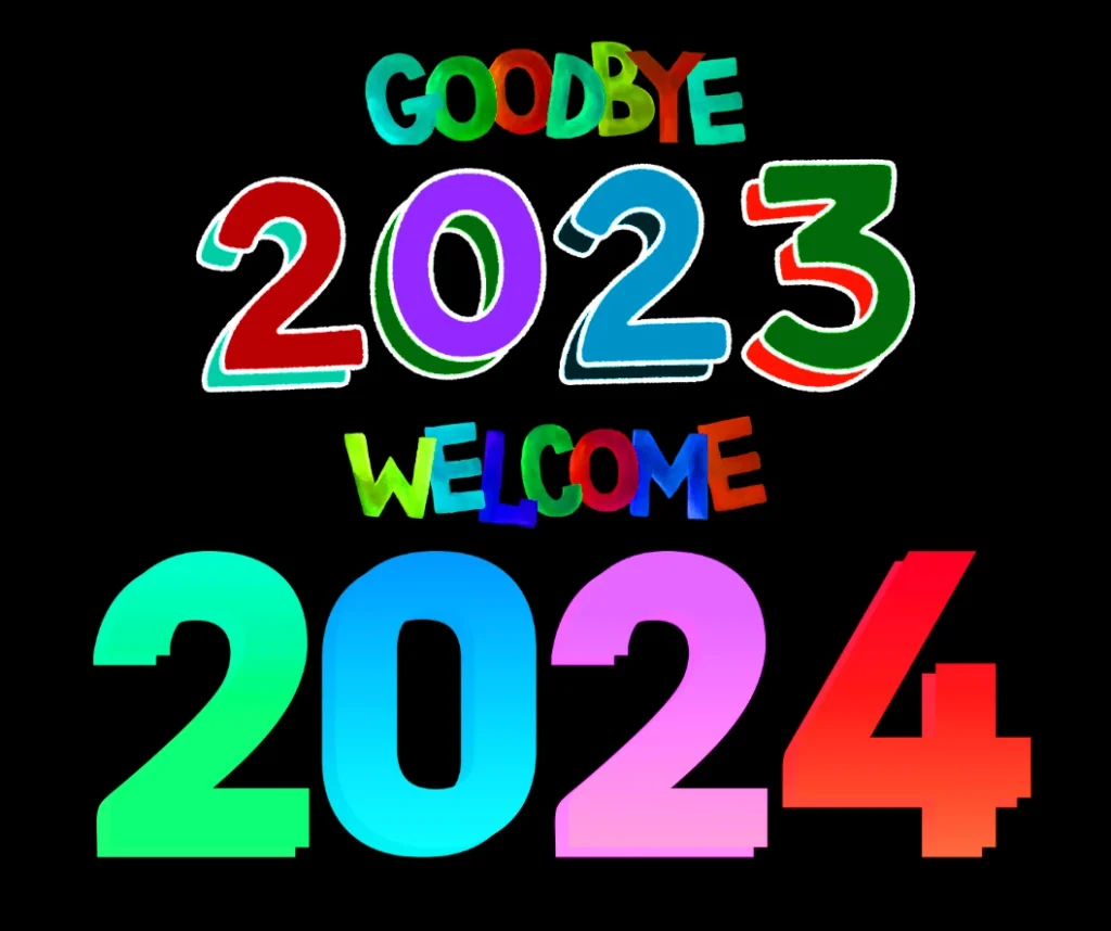 Goodbye 2023 Welcome 2024 Design black background