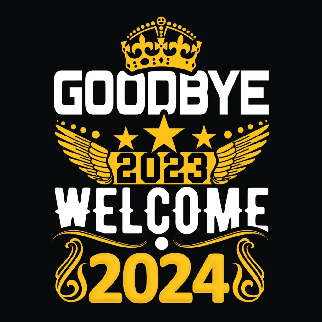Goodbye 2023 Welcome 2024 Design with black background..