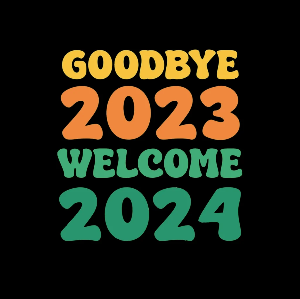 goodbye 2023 welcome 2024 t shirt greeting card poster and banner creative design