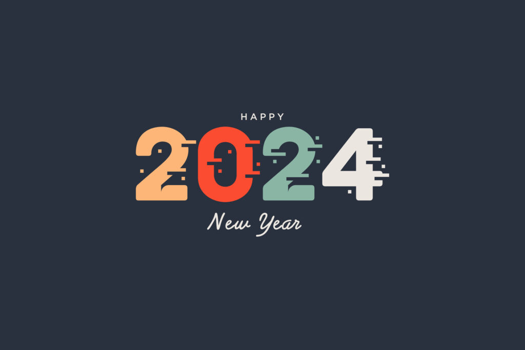 happy new year 2024 in retro color style free vector