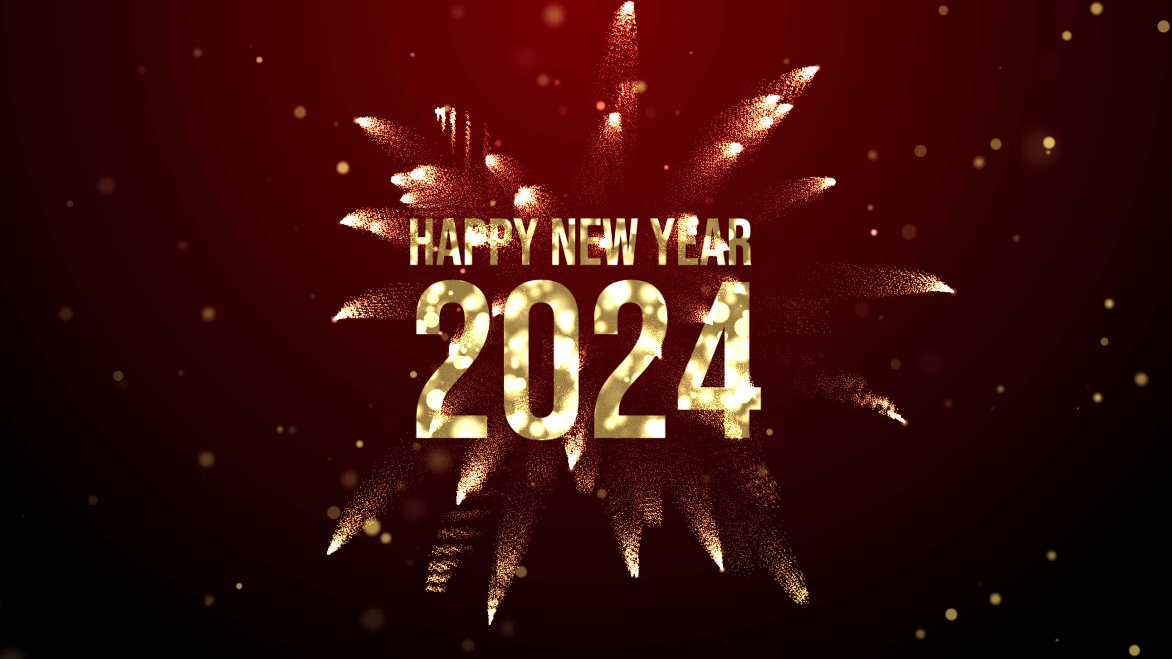 happy new year eve 2024 celebration golden text red black background free 4k wallpaper