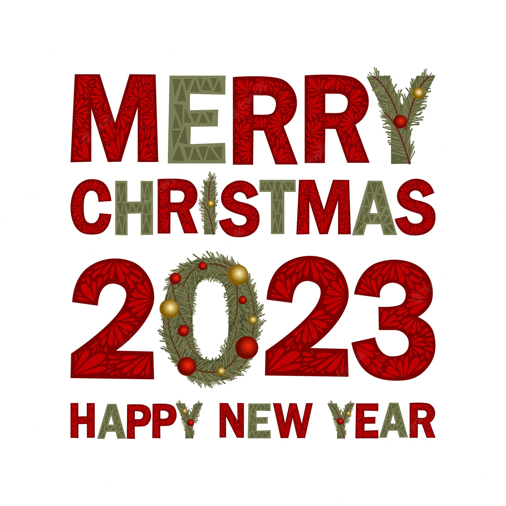 Lettering Merry Christmas Happy New Year 2023 Simple Vector Illustration