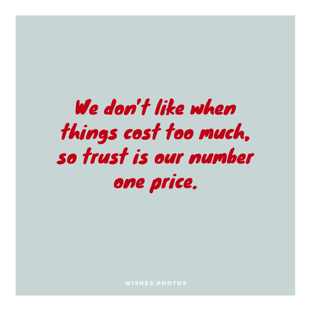We Don’t Like When Things Cost Too Much, So Trust Is Our Number One Price 