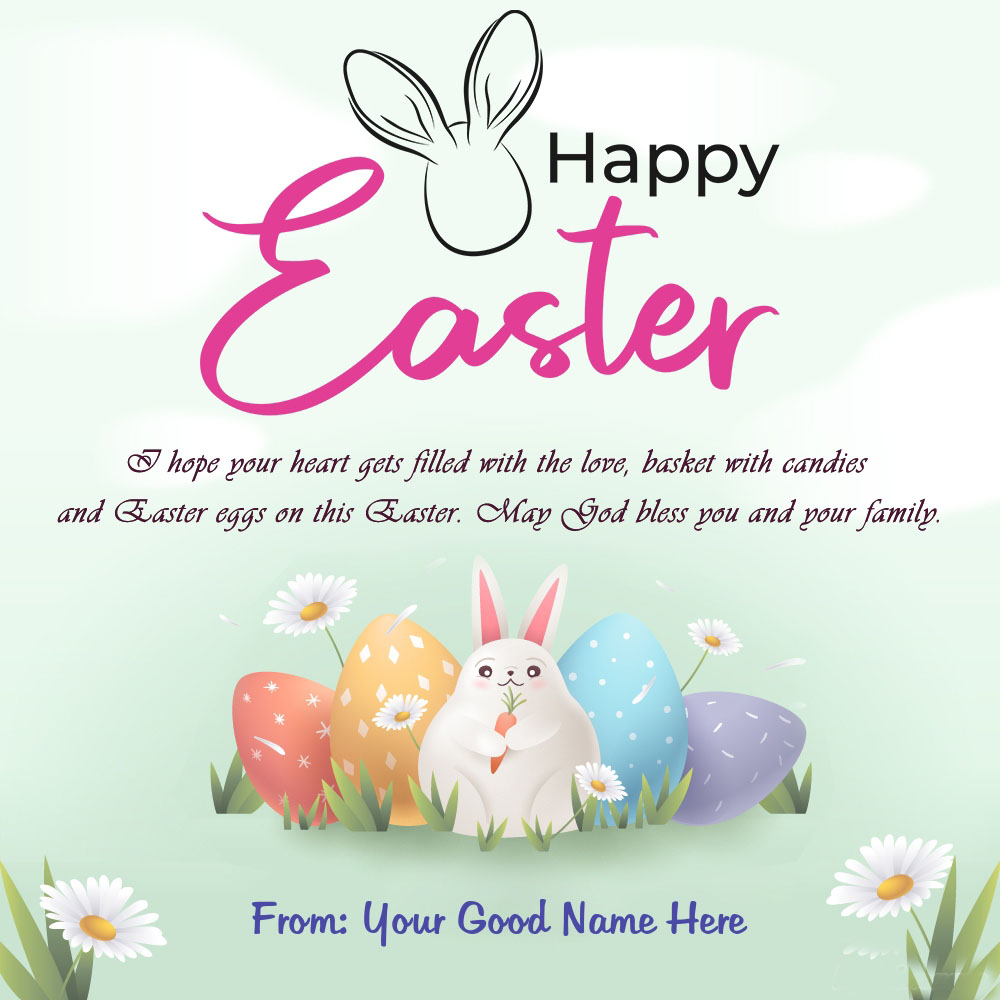 Happy Easter Day Card With Bunnies Eggs Deedd