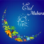 Beautiful Eid Card blue background with text overlay Festivals