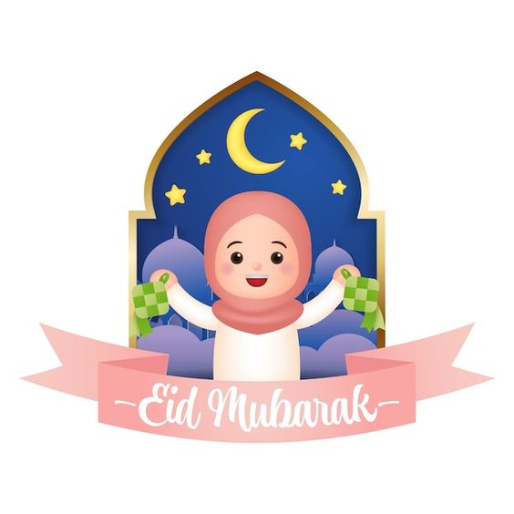 Cute muslim girl celebrates eid mubarak