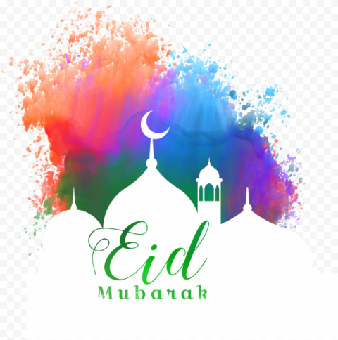 Eid Mubarak Colorful Brush Stroke Mosque Design
