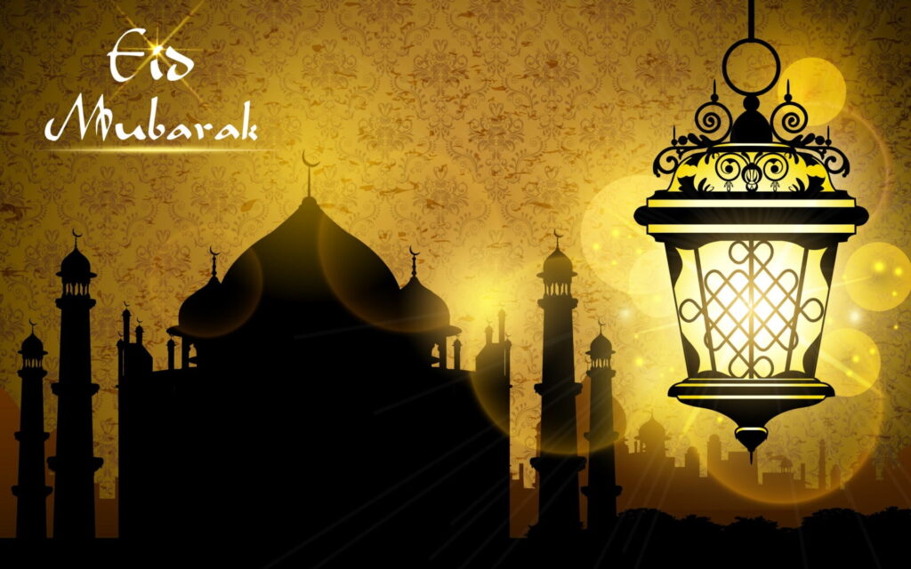Eid Mubarak Greeting With Illuminate black and white pendant lamp illustration HD wallpaper