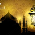 Eid Mubarak Greeting With Illuminate black and white pendant lamp illustration HD wallpaper