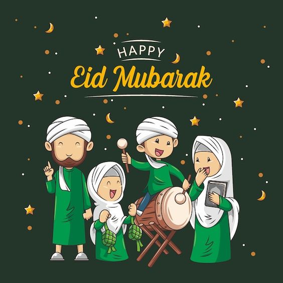 Eid mubarak dp with hand drawn islamic illustration vector for family