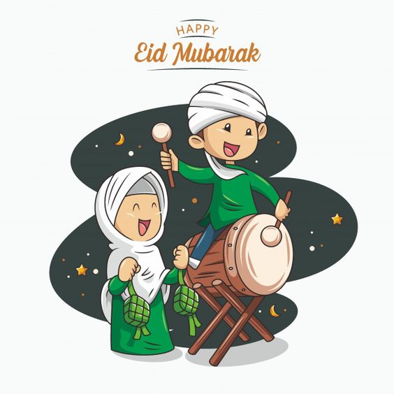 Eid mubarak dp with hand drawn islamic illustration vector