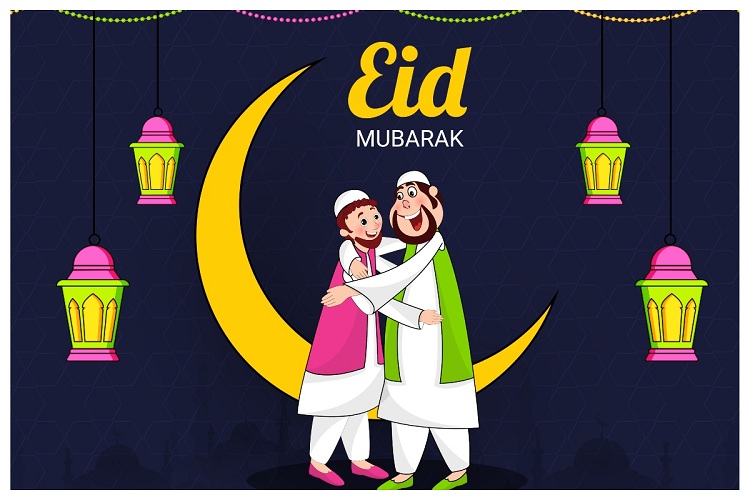 Happy muslim hugging celebrating Eid