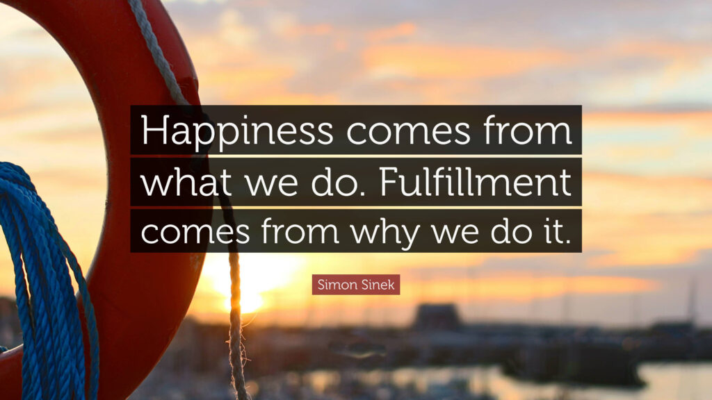 Simon Sinek Quote Happiness comes from what we do Fulfillment