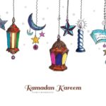 Beautiful Decorative Islamic Ramadan Kareem Festival Greeting With Lamp And Moon Background Free Vector