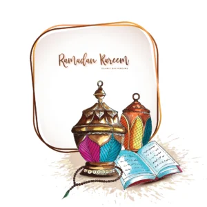 Beautiful Decorative Islamic Ramadan Kareem Festival Greeting With Lamps Card Background Free Vector