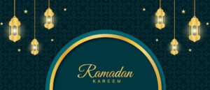 Beautiful Ramadan Kareem Celebration Banner With Lamps Decoration Illustration Vector