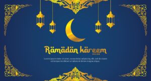 beautiful ramadan kareem celebration banner with lamps decoration vector Beautiful Ramadan Kareem Celebration Banner With Lamps Decoration Vector