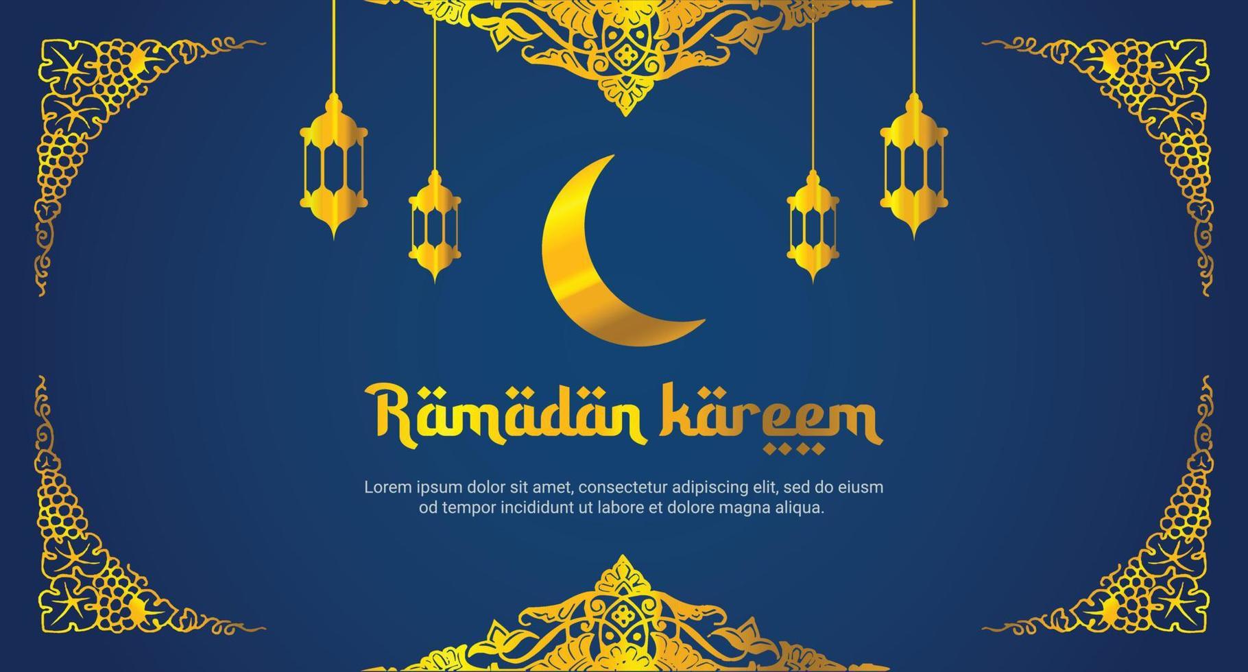 Beautiful Ramadan Kareem Celebration Banner With Lamps Decoration Vector