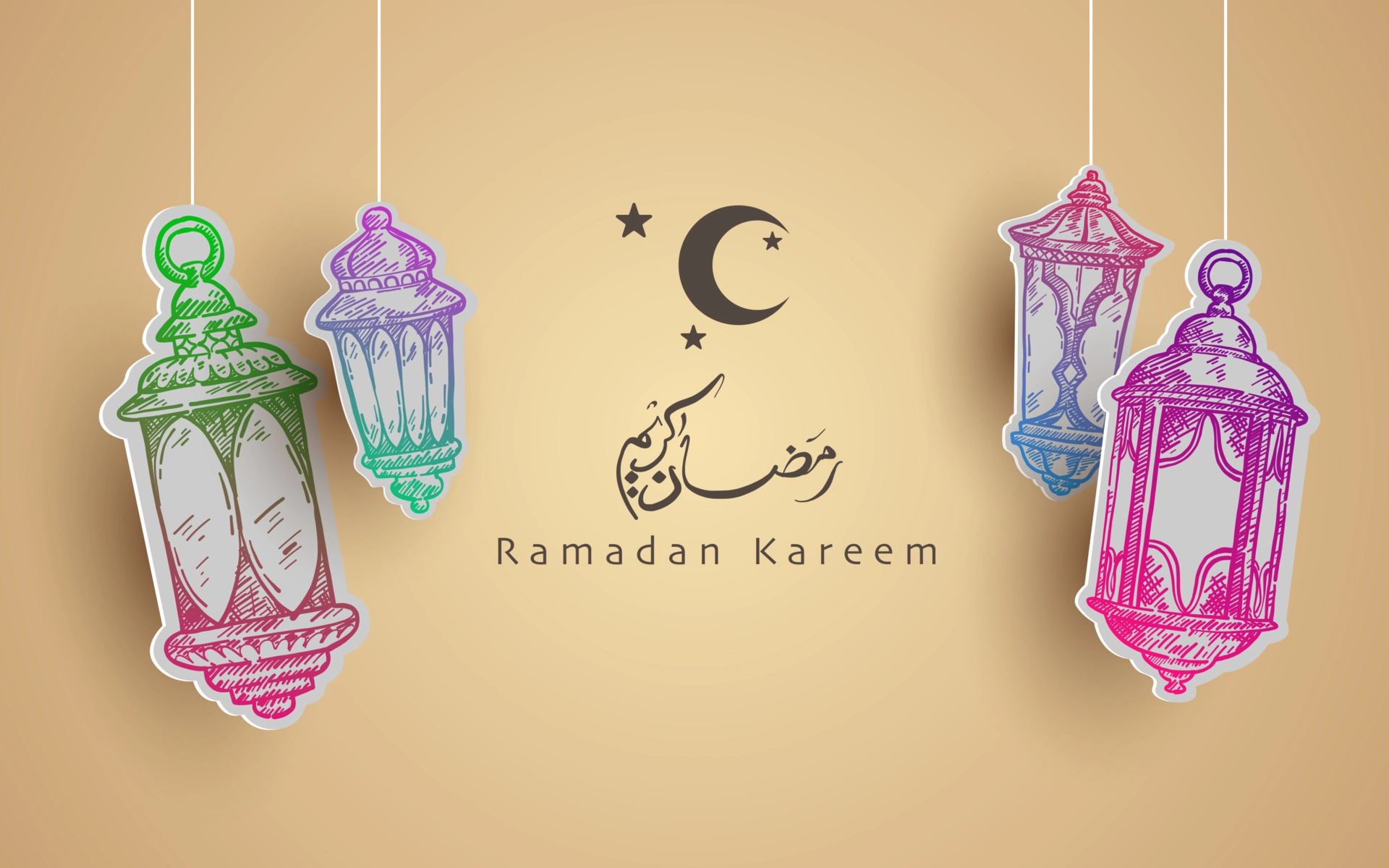 Hand Drawn Ramadan Kareem Islamic Design With Beautiful Colour And Calligraphies Vector