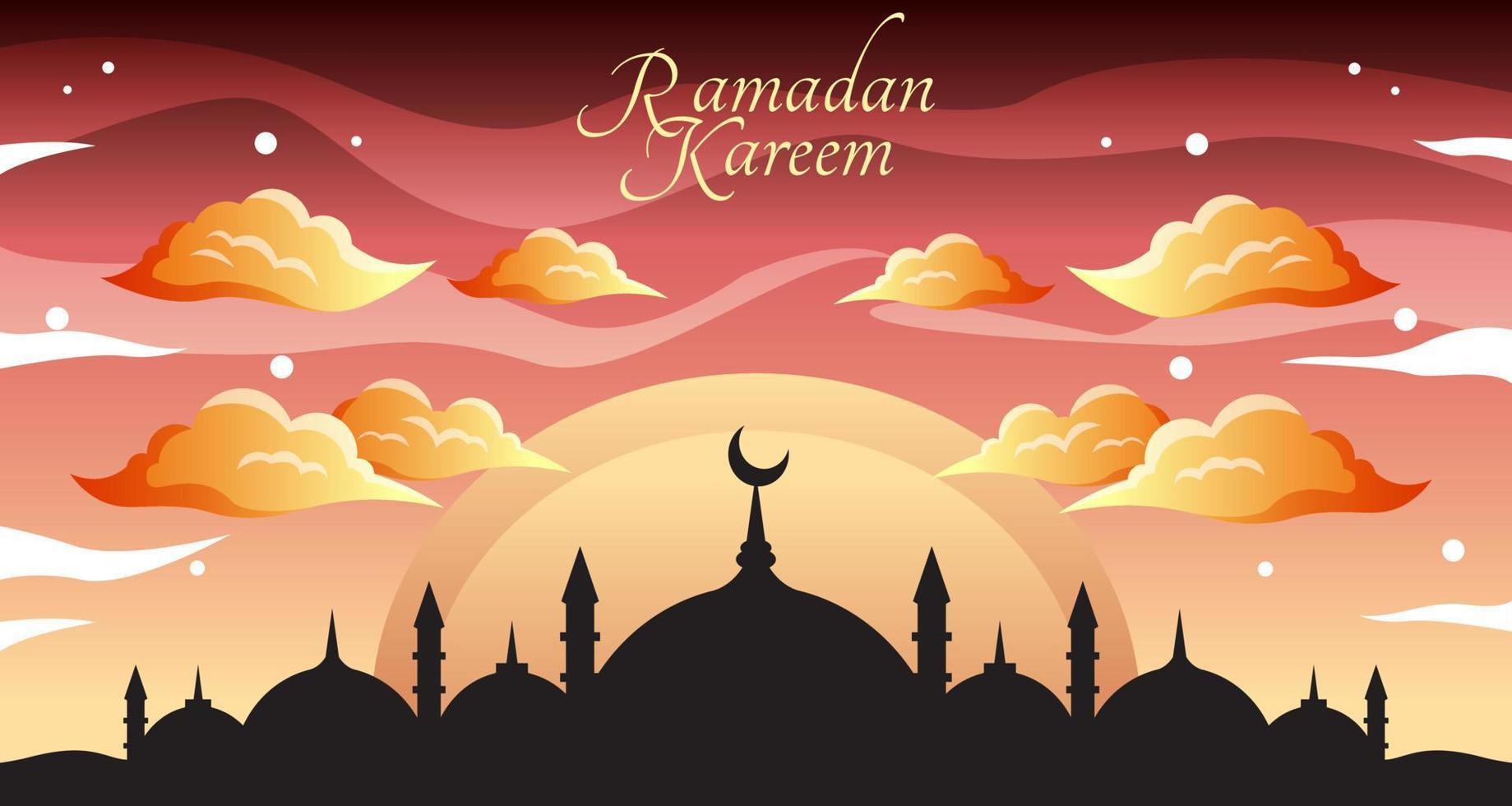 Poster Design Beautiful Sky View With Many Stars And Clouds On The Night Of Ramadan Kareem Time For Sahur Happy Fasting For Every Muslim Free Vector