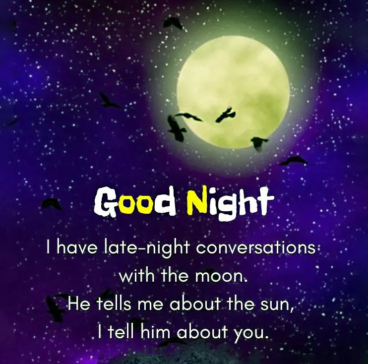 special good night quotes _ I have late night conversions with the moon. He tells me about the i tell him about you