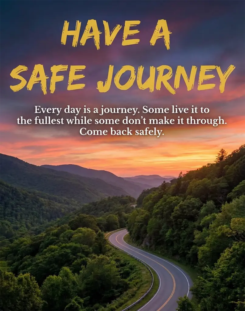 Have a safe journey!! Every day is a journey. Some live it to the fullest while some don’t make it through. Come back safely.