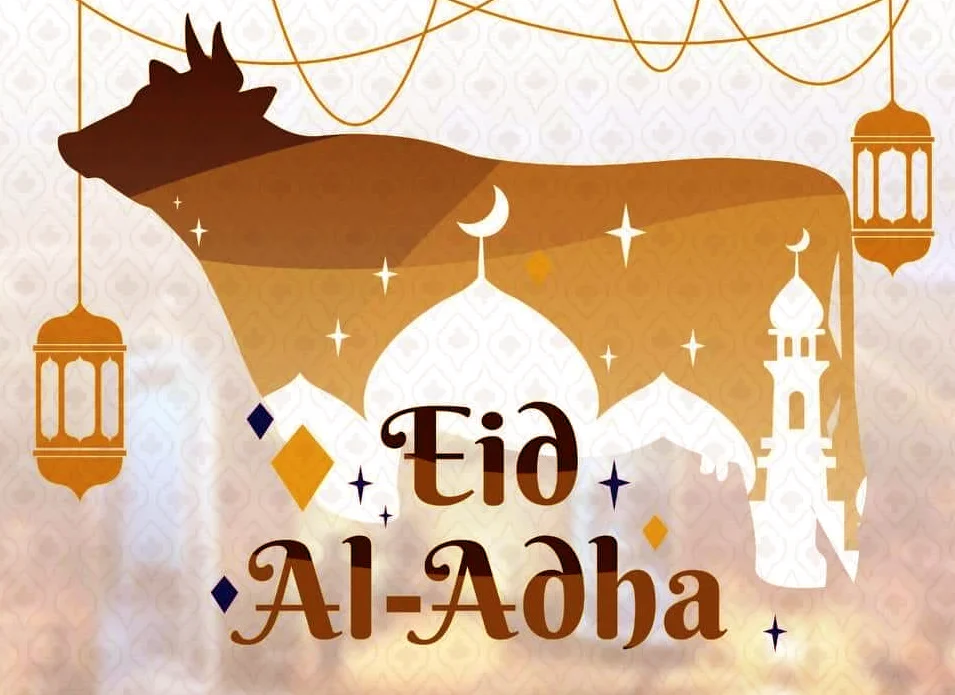 Eid Ul Adha Mubarak image with cow bg