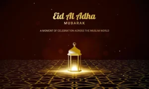 eid mubarak background template with lantern and islamic ornament vector