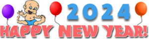 Happy New Year 2024 with balloons and baby new year 1 Happy New Year 2024 with balloons and baby new year 1