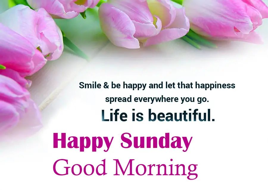 Smile & be happy and let that happiness spread everywhere you go. Life is beautiful. Happy Sunday Good Morning