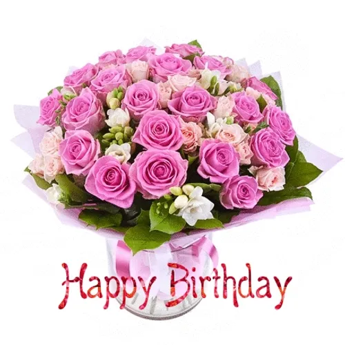 happy birthday pink flower bouquet