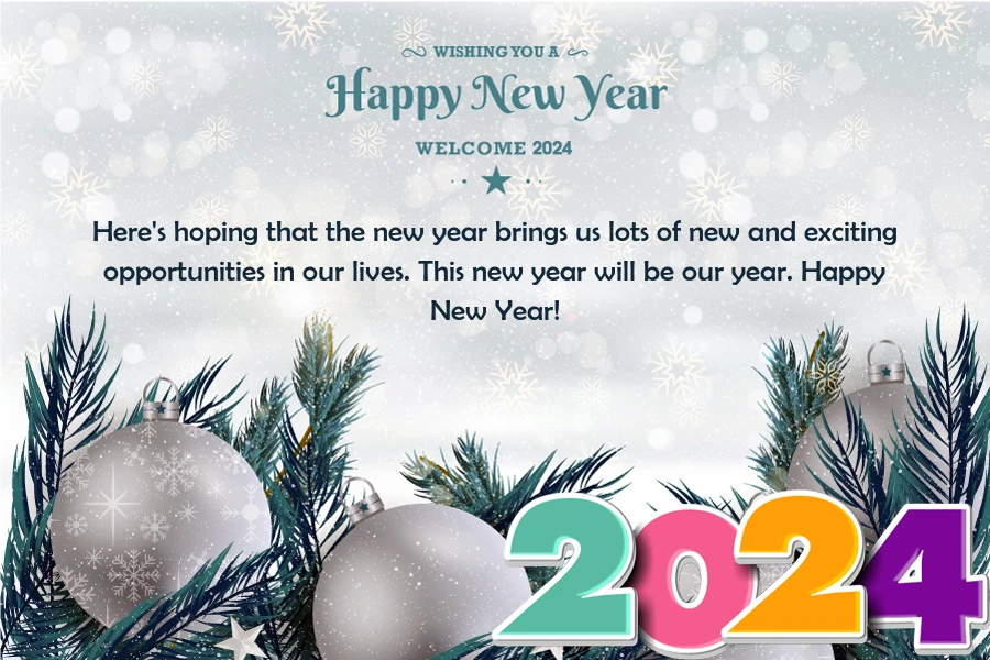 happy new year 2024 card with silver ball