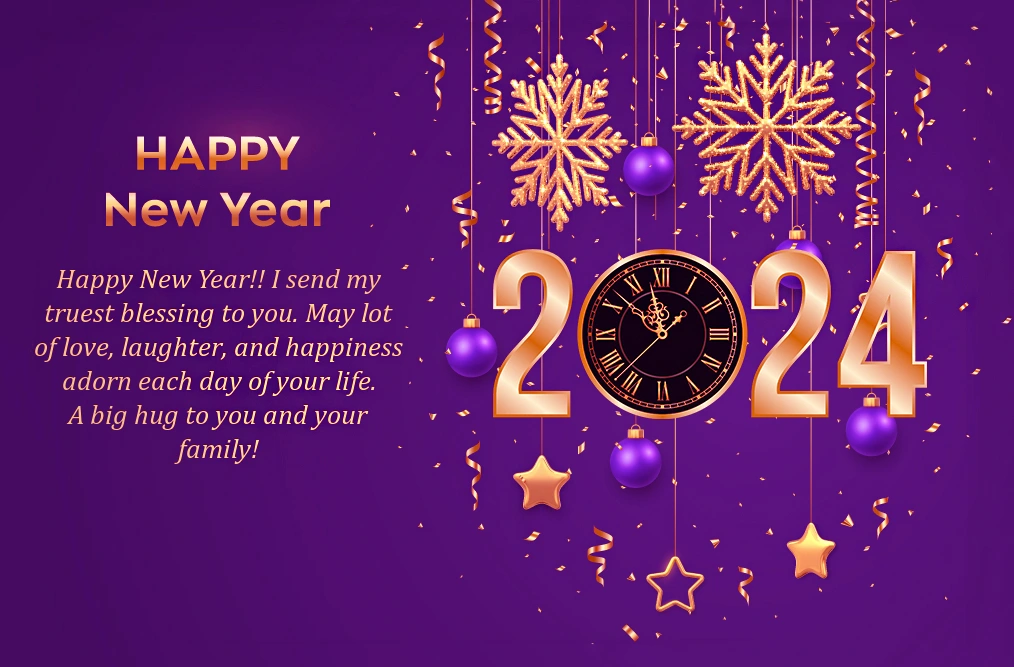 happy new year 2024 greeting cards with with shining snowflakes