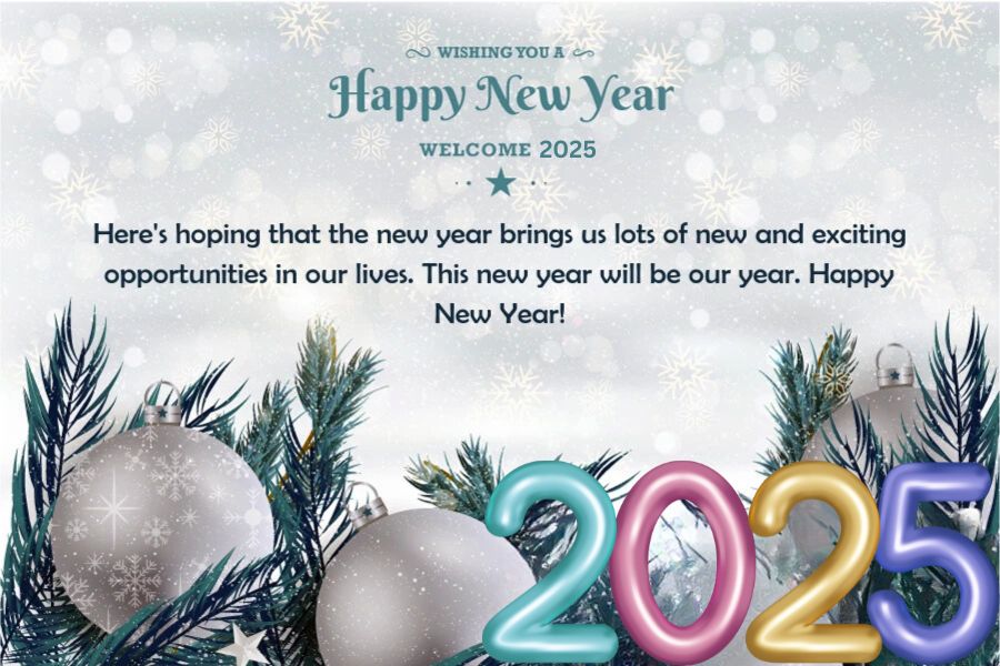 happy new year 2025 card with silver ball