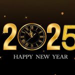 2025 happy new year with golden texture numbers clock and light 4k UHD Wallpaper