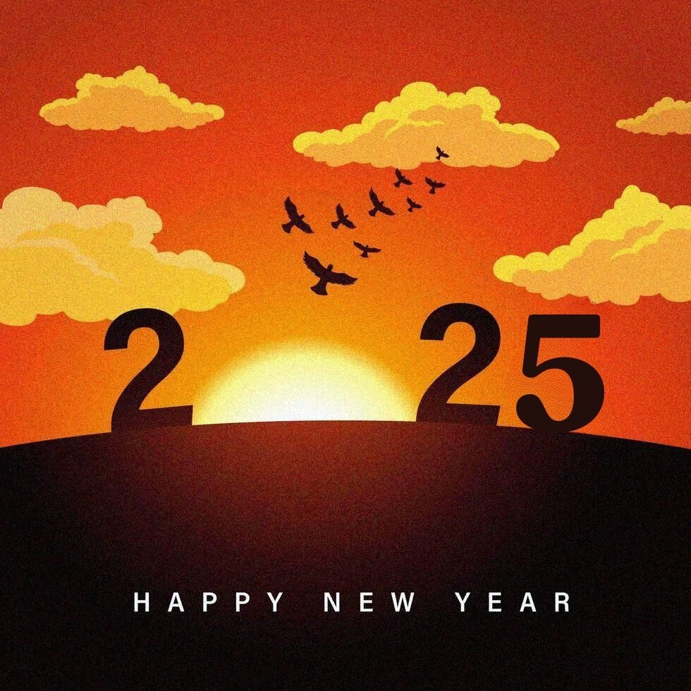 2025 sunrise silhouette happy new year 2025 vector